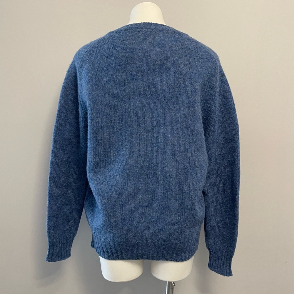 Vintage Shetland Pure New Wool V-Neck Sweater Blue Made In Scotland Classic 40 L - Picture 9 of 16